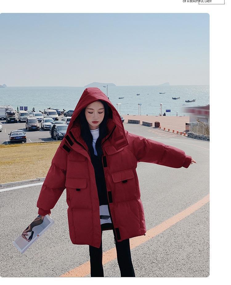 Bestseller hooded wine red down cotton-padded jacket for women, 2023 winter new thickened bread jacket, cotton-padded jacket, mid-length style pic 9