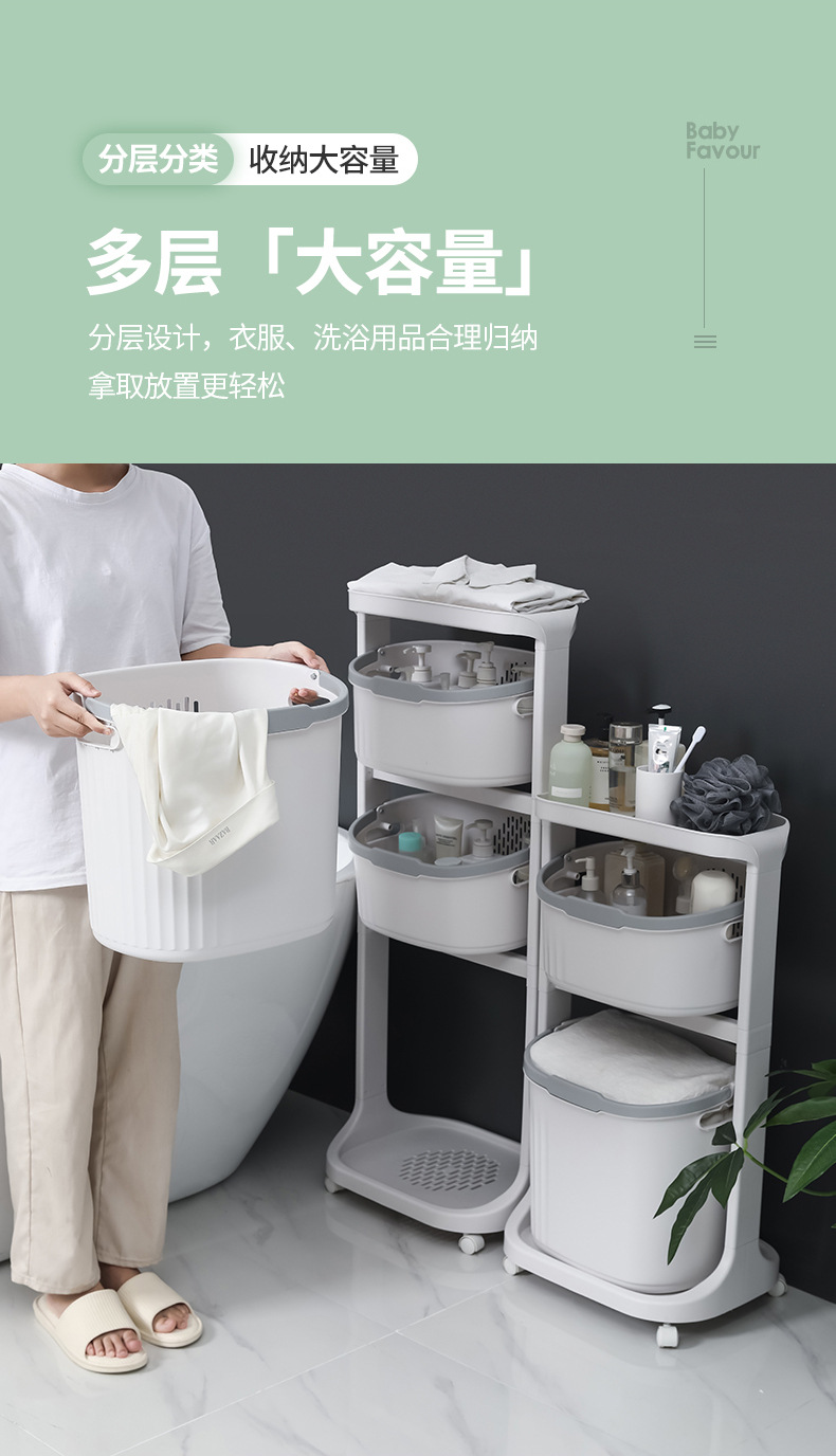 Factory direct sales: Household multi-functional storage rack with wheels, rotating bathroom floor-standing storage basket, bathroom laundry basket pic 14