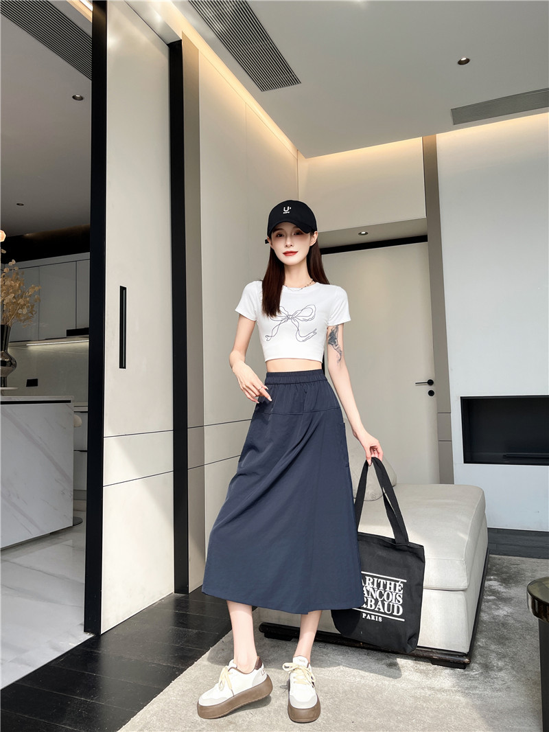 藏青工装裙裤女夏季2024新款山本裤裙半身裙七分阔腿裤子 pic 4