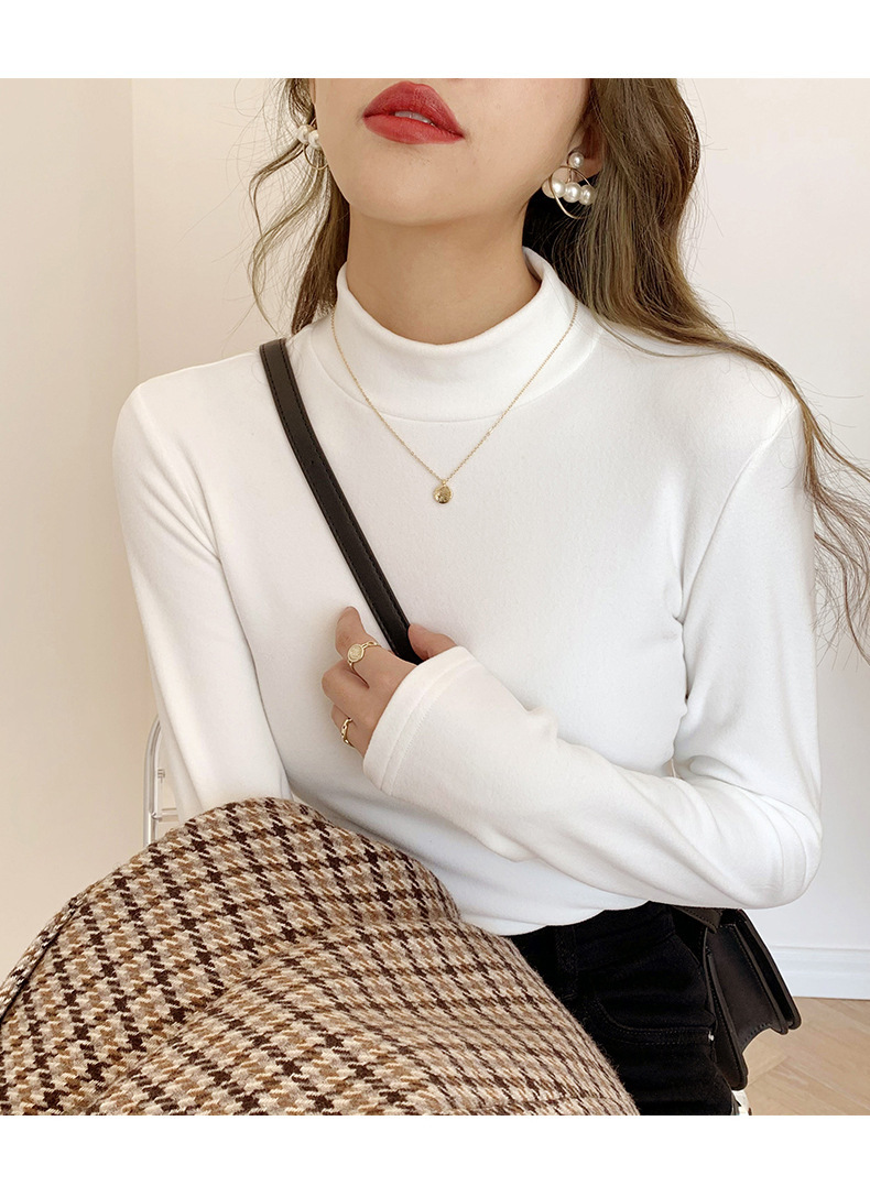 A German velvet semi-high-neck white base layer for women, paired with a stylish, thickened, brushed, and form-fitting mid-neck base layer for autumn and winter pic 34