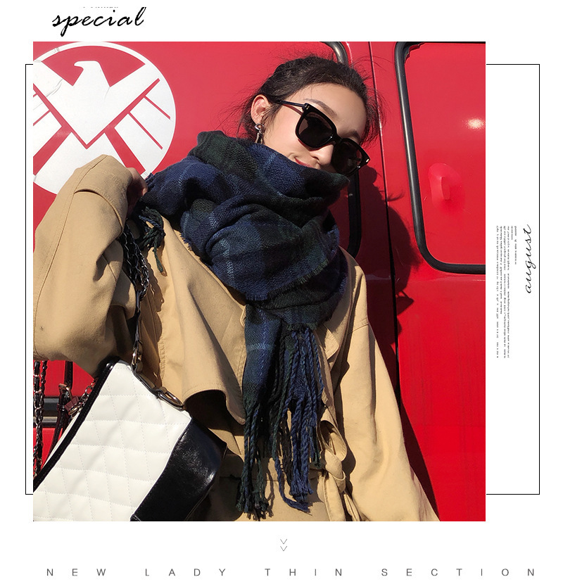 New Korean style checkered scarf for women in autumn and winter, versatile faux cashmere tassel shawl, thick and warm winter scarf wholesale pic 30