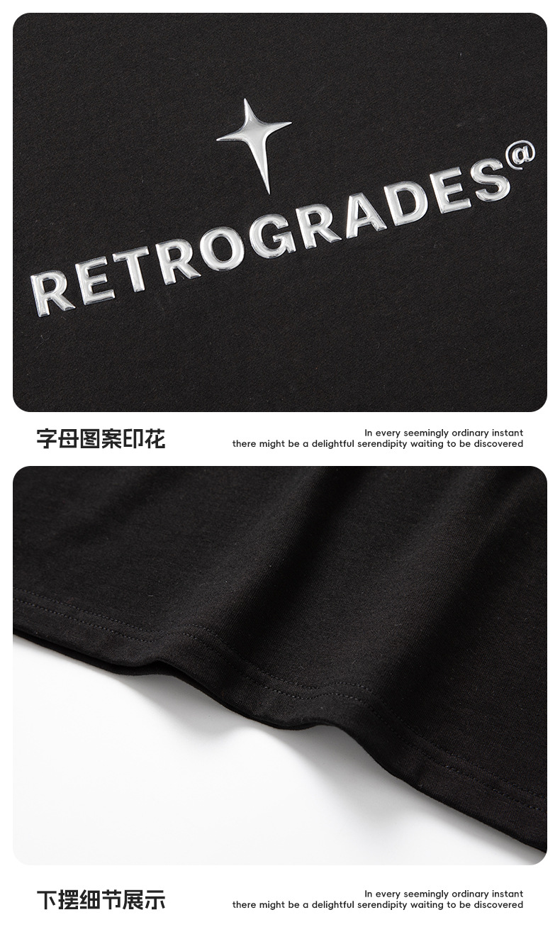 Shoulder four-button design T-shirt for men, loose American streetwear brand, metallic texture printed high street short-sleeved T-shirt, summer q pic 20