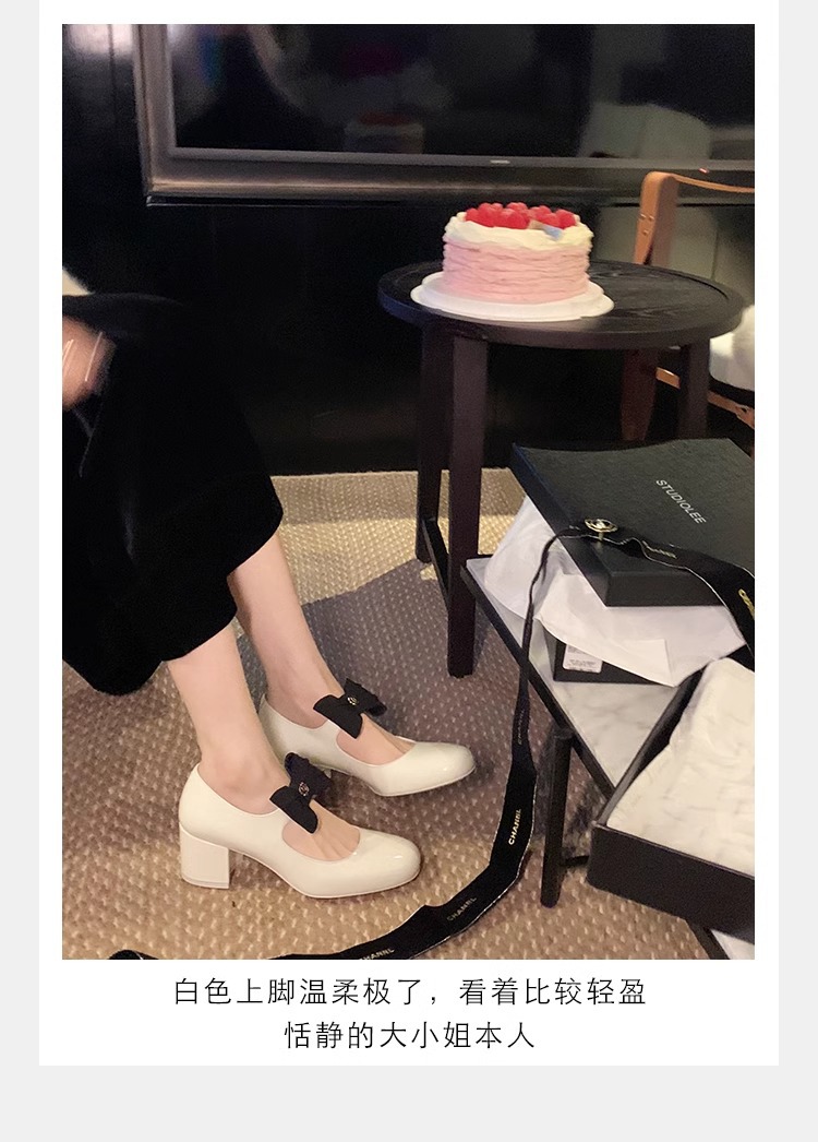 葡萄妈蝴蝶结玛丽珍鞋女法式高跟鞋真皮女鞋小香风粗跟制服皮鞋女详情25