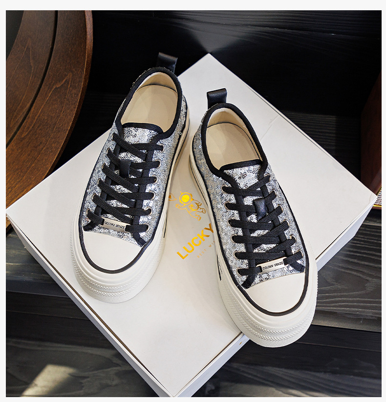 新款头层猪皮内里板鞋2025春季厚底休闲时尚女鞋ins风银色小白鞋详情37