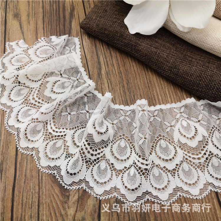 Elastic silk ribbon, lace trim, soft and skin-friendly, elastic elastic band, clothing accessory, ruffled edge, 9CM pic 9