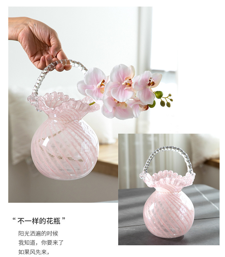 High-end, exquisite and light luxury glass handbags, vases, glass flower baskets, living room home soft decoration, flower arrangement ornaments pic 13