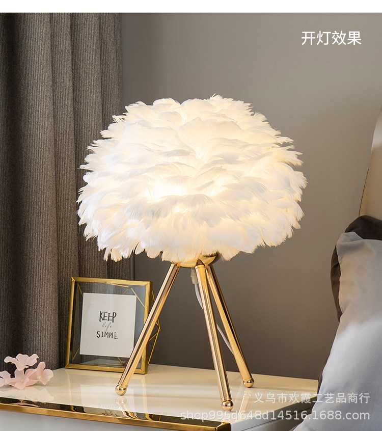Feather table lamp, Nordic living room, bedroom, ins girl, princess room, warm and romantic, popular bedside standing table lamp pic 6
