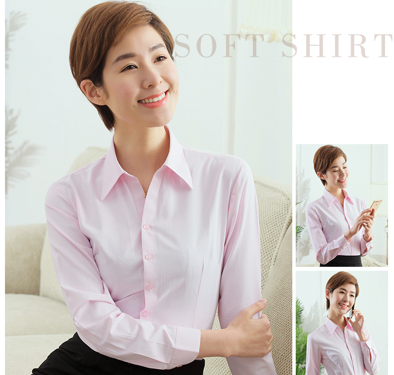 2024 New style long-sleeved white shirt for women, OL fitted business attire, interview work clothes, cotton V-neck shirt, formal collar pic 12