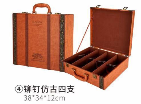 Four red wine gift boxes, red wine leather boxes, antique box series, red wine boxes, Mid-Autumn Festival gift boxes, red wine packaging gift boxes pic 20