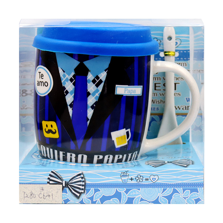 西语父亲节硅胶盖陶瓷杯套装