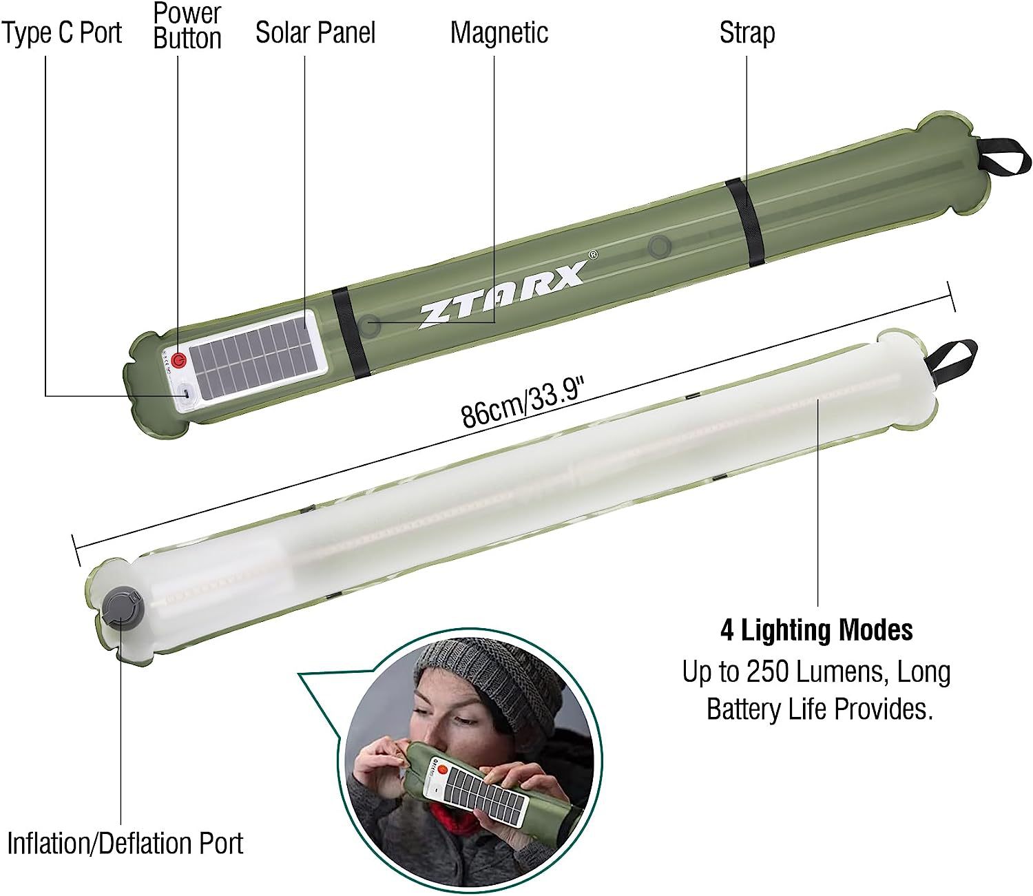 ZTARX patented outdoor folding inflatable camping lamp, solar inflatable lamp, waterproof magnetic suction column, supplementary light rod lamp pic 11