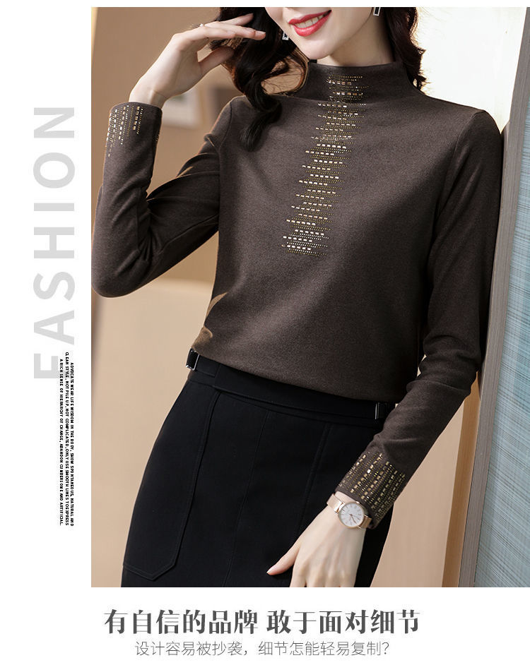2022双面德绒打底衫女秋冬加厚长袖烫钻上衣女修身潮详情17
