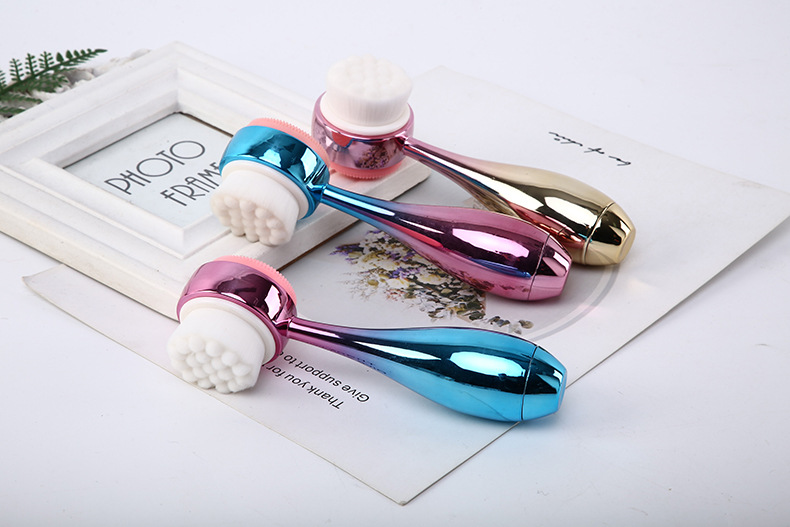 New bowling ball facial cleansing brush, electroplated facial cleansing brush, standing brush, manual double-sided silicone facial cleansing device for cleaning and blackhead removal, exclusively for export pic 12