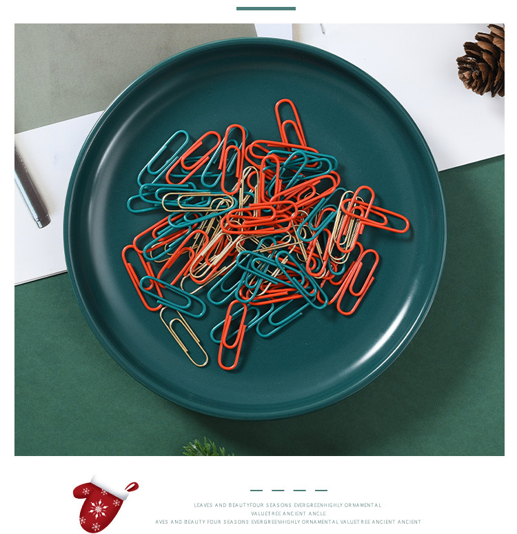 Christmas creative paperclip, long-tail clip, four-compartment round box stationery set, red, green and gold cultural and creative binding gift pic 7