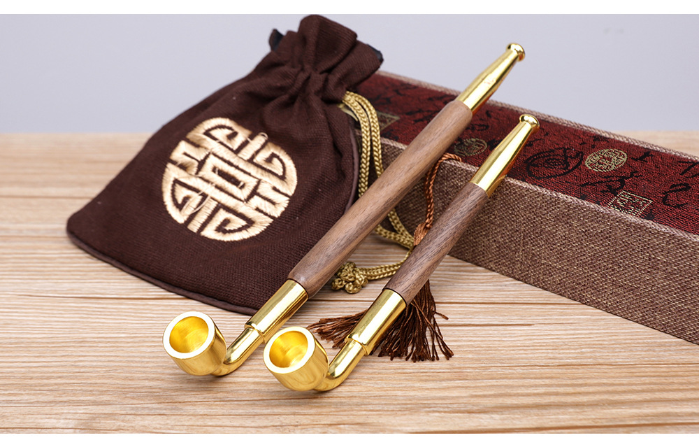 木香老式花梨木长烟杆 烟枪 旱烟斗复古铜锅烟袋黑胡桃木朝烟筒详情22