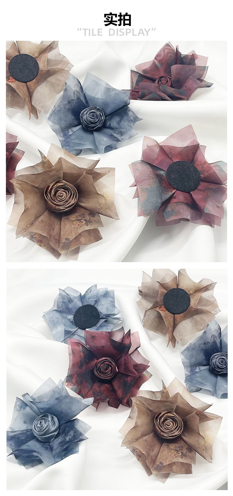 New Chinese-style fabric handcrafted flower semi-finished products, organza rose bud three-dimensional flower accessories, diy decorative accessories pic 1