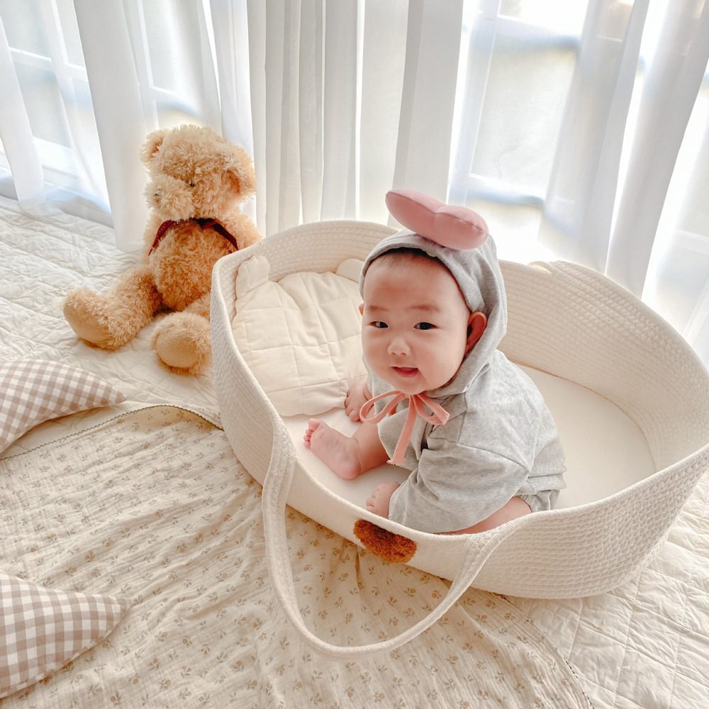 Portable pure cotton woven baby sleeping basket, portable baby crib for going out pic 44