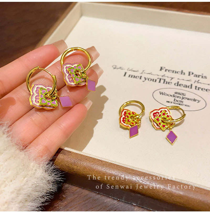 New Chinese-style vintage purple enamel earrings for women, unique and high-end earring, 2025 new retro earrings pic 13
