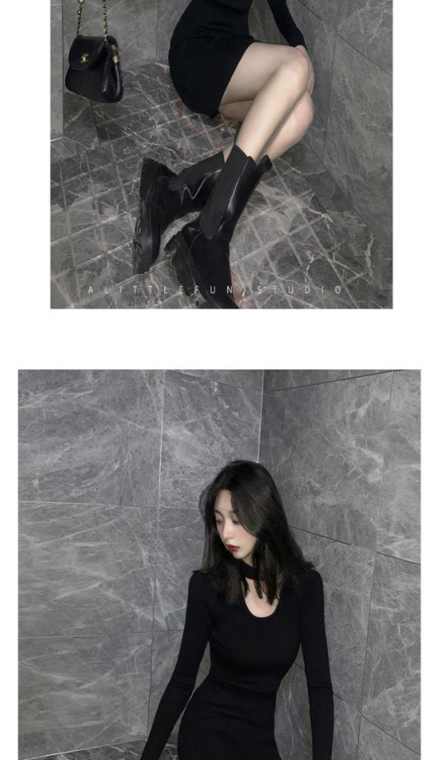 法式纯欲风性感开叉黑色针织连衣裙女秋冬设计感小众辣妹穿搭裙子详情11