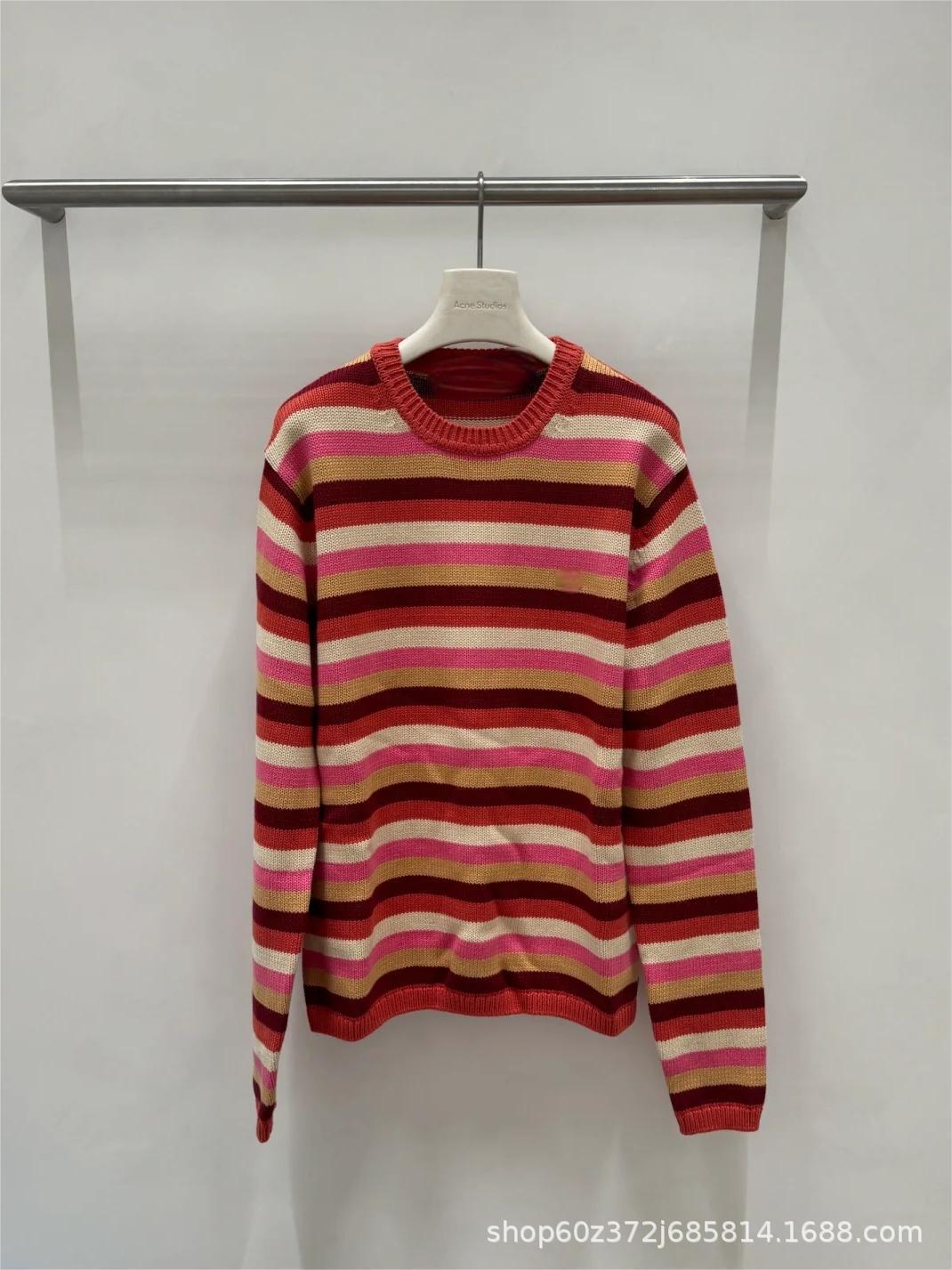2024早秋新款北欧小众设计简约条纹拼接针织长袖百搭休闲套头毛衣详情6