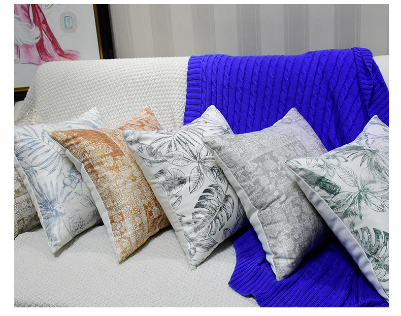 沙发抱枕套北欧蓝色印花棉麻靠垫家居客厅床头靠枕软装轻奢腰靠详情16