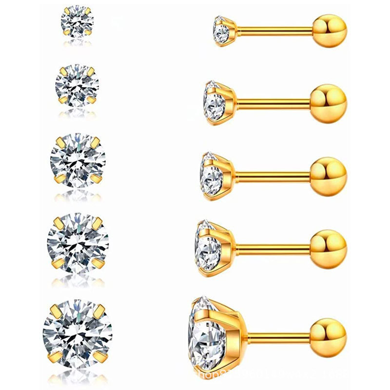 厂家直供 锆石不锈钢耳钉一体插针耳钉 女四爪镶钻耳钉女钛钢耳环详情7