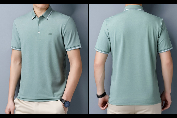 Lujo gran marca hombre morera seda manga corta polo verano 2024 nuevo medio y joven casual color sólido camiseta de gama alta pic 9