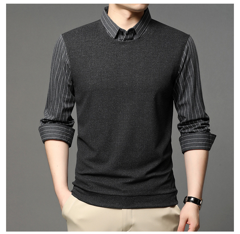 Spring and Autumn new style two-piece knitted long-sleeved T-shirt, fashionable Korean version business lapel base layer for middle-aged and young men A551 pic 10