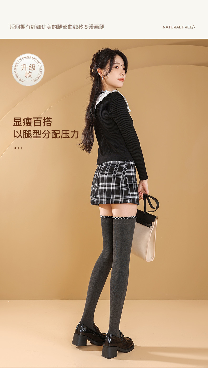 23秋季新款棉质花边长筒袜过膝小腿袜女日系春秋护膝压力瘦腿袜详情4