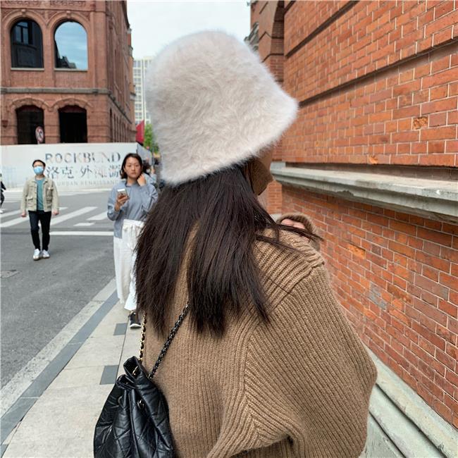 帽子女秋冬季韩版2022年爆款时尚百搭盆帽显脸小兔毛绒水桶渔夫帽详情3