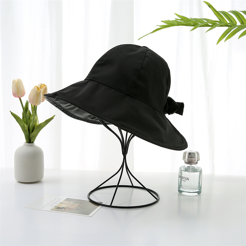 夏季帽子黑胶大沿遮阳帽带蝴蝶结防紫外线可折叠户外沙滩防晒帽详情5