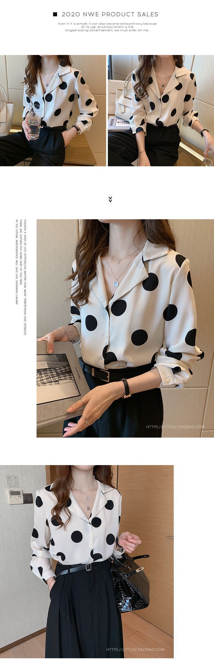 The 2022 Spring and Autumn new polka dot shirt for women is a retro Hong Kong-style top with a design sense and a light mature shirt as the base layer, making it a trendy choice pic 5