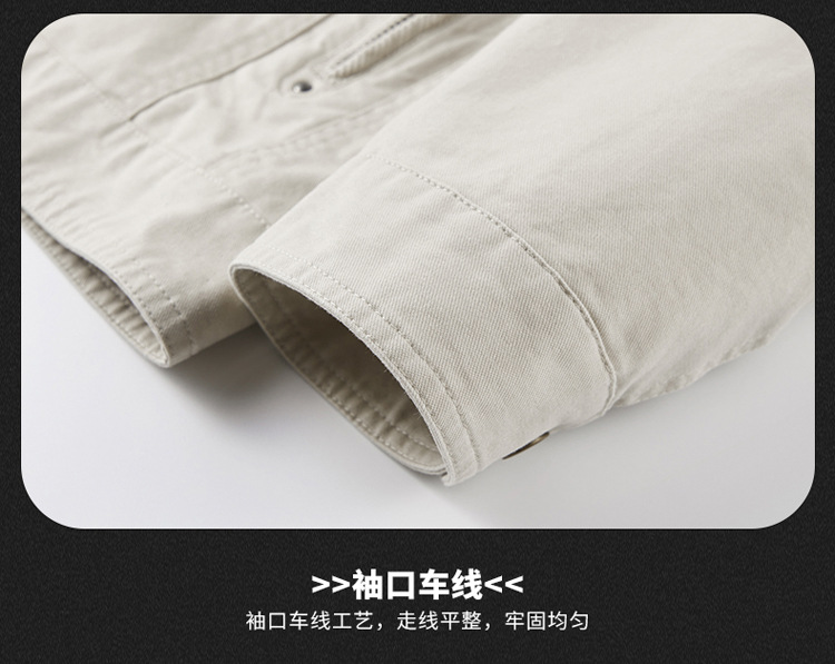 新款立领夹克男士春秋纯棉时尚休闲简约复古纯色外套男跨境亚马逊详情19