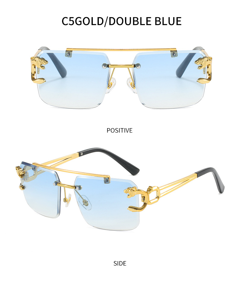 2024新款欧美男士复古双梁太阳镜时尚豹子无框切边墨镜女跨境批发详情10