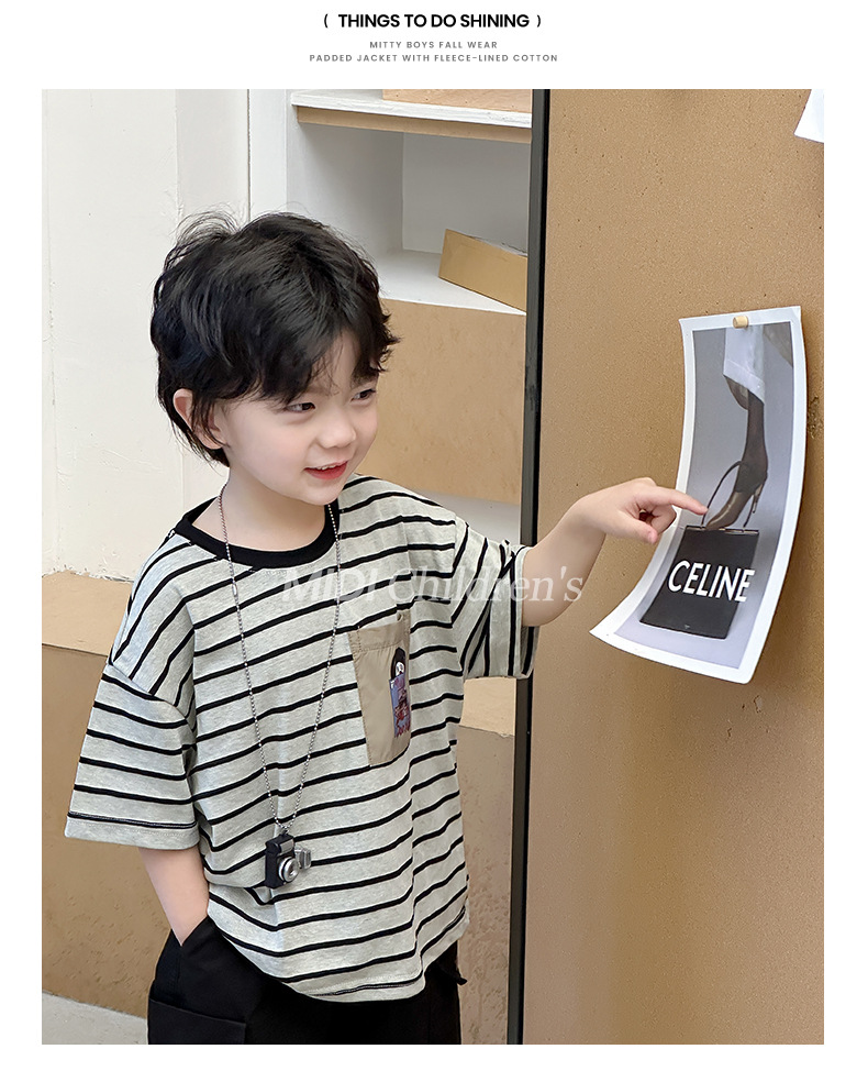儿童短袖2025夏季新款童装男童韩版条纹卡通刺绣T恤宝宝百搭上衣详情12