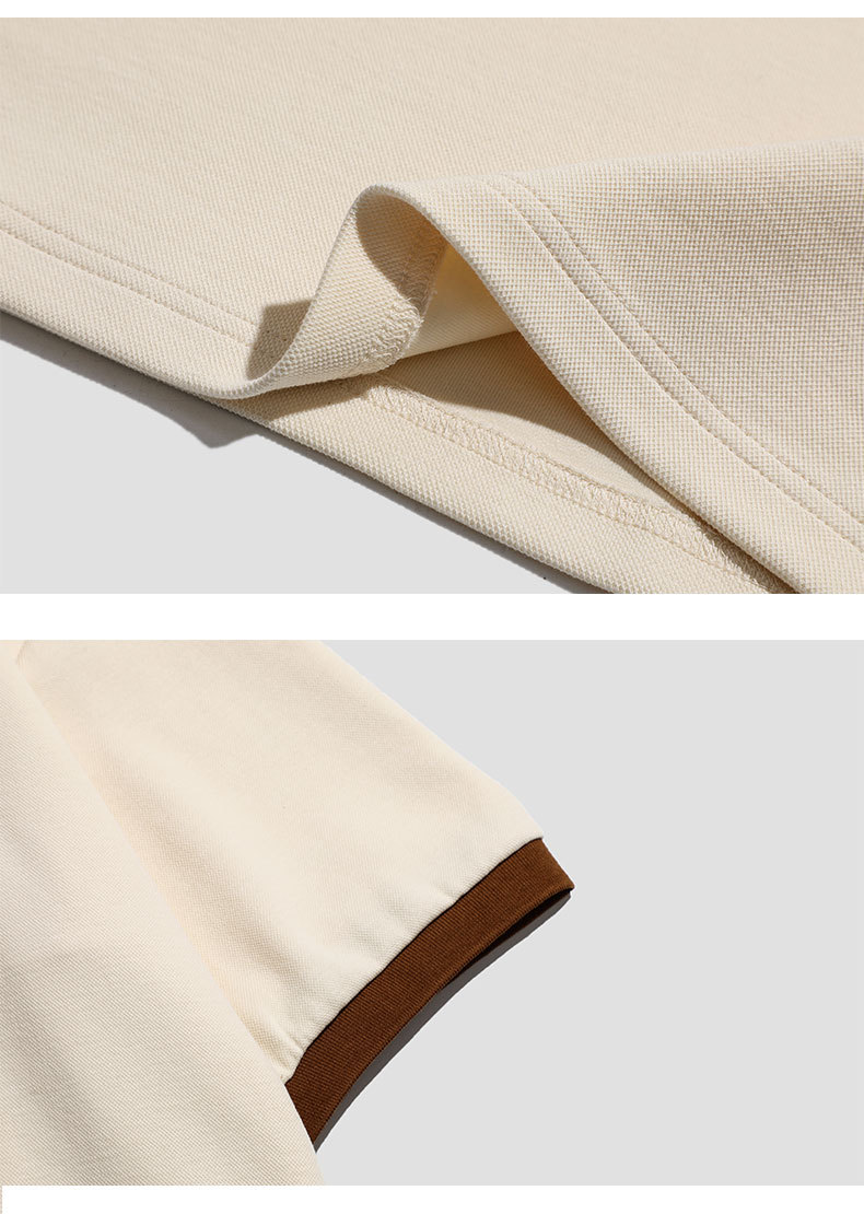 男装|夏季米色拼色翻领短袖男士珠地棉美式保罗半袖体恤打底详情10