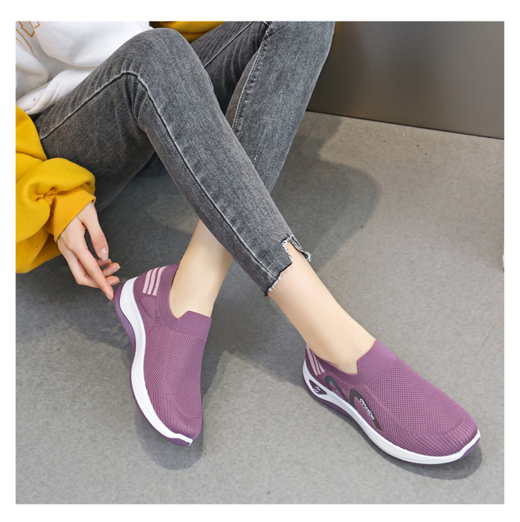 2023新款飞织一脚蹬袜子口休闲女鞋按摩底透气妈妈鞋健步运动鞋详情17