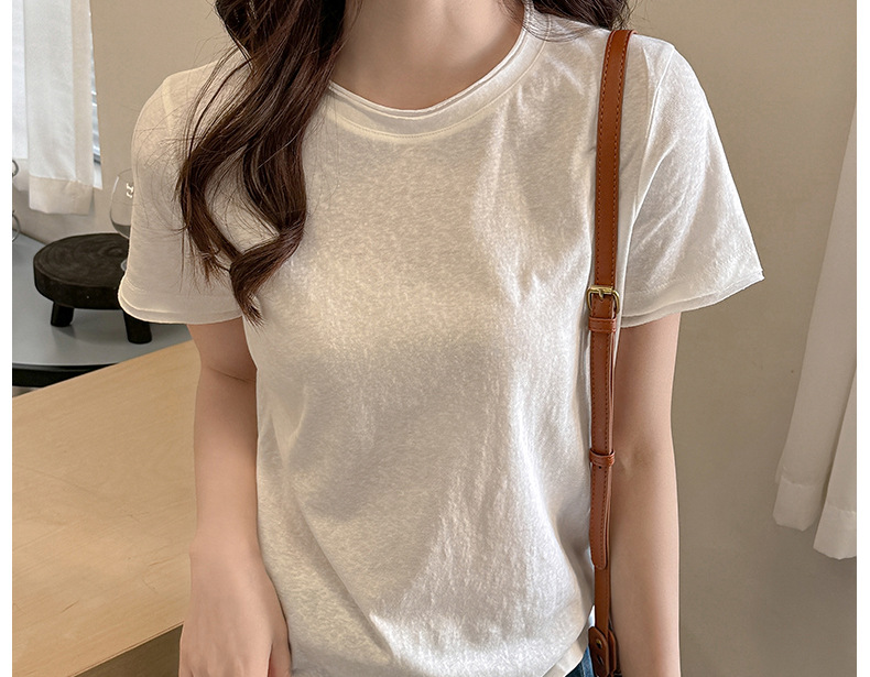 A new Korean-style small round neck, high-end design, off-the-shoulder short-sleeved T-shirt for women, versatile, loose snowflake cotton, slimming top pic 16