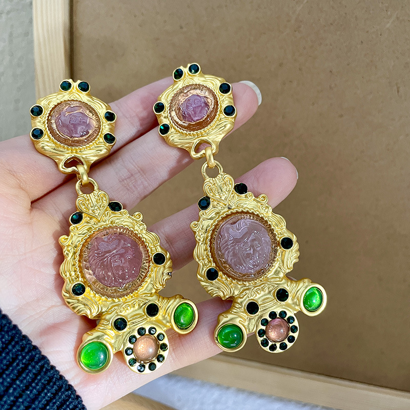 法式复古少女耳钉气质中古vintage粉色小众设计感耳环女复古耳饰详情14