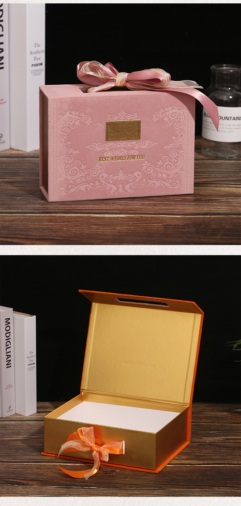 Retro light luxury large bow gift box, retro wedding candy box, hand-held box, velvet souvenir return box pic 13