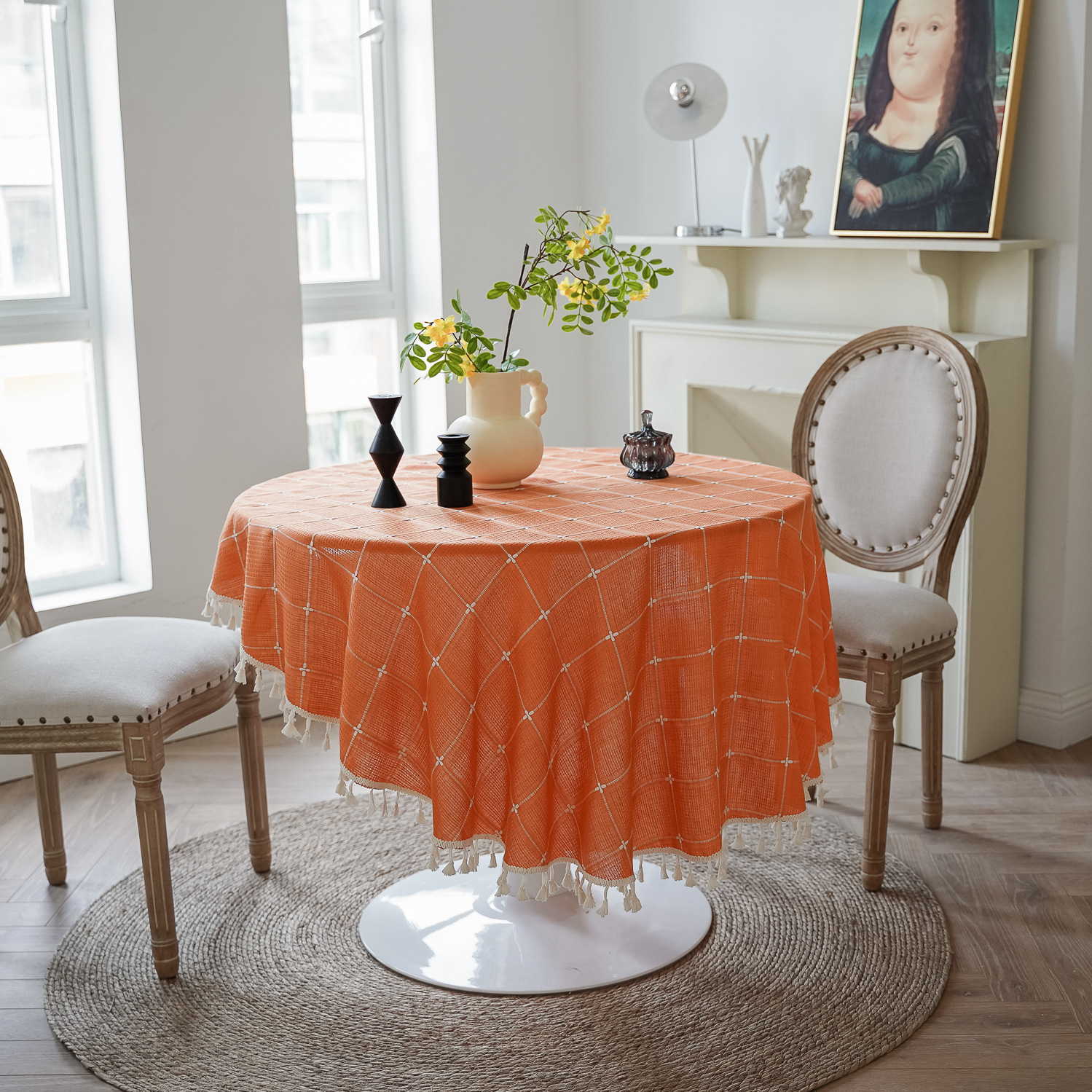 Cross-border TEMU Xiyin round table cloth, Japanese cream white tassel tablecloth, table cloth, cover cloth, Amazon factory wholesale pic 28