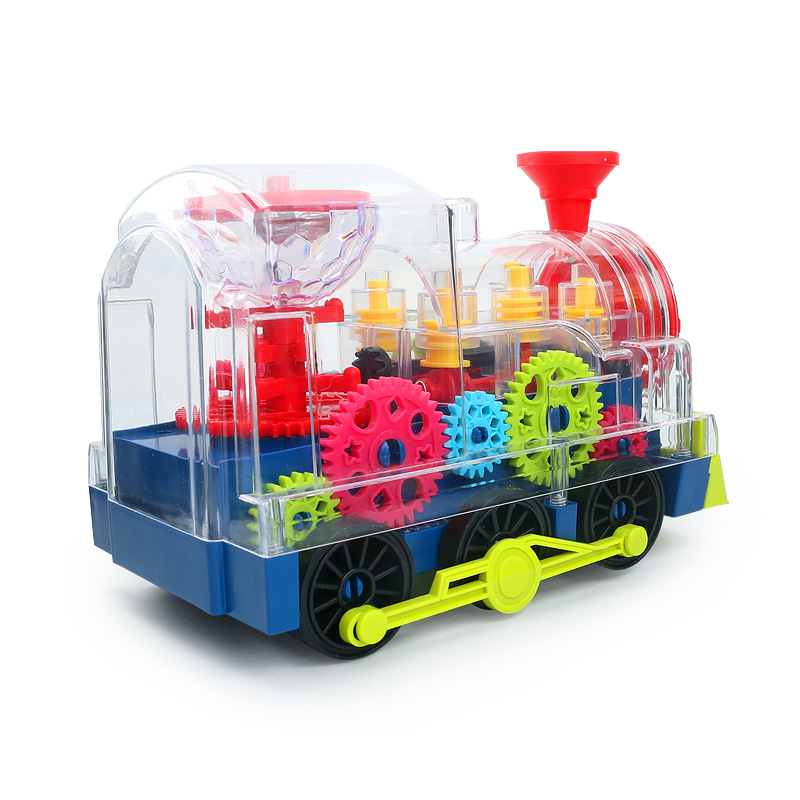 Eléctrico universal transparente engranaje mecánico modelo de tren giratorio sonido y luz juguetes para niños cross border pic 5
