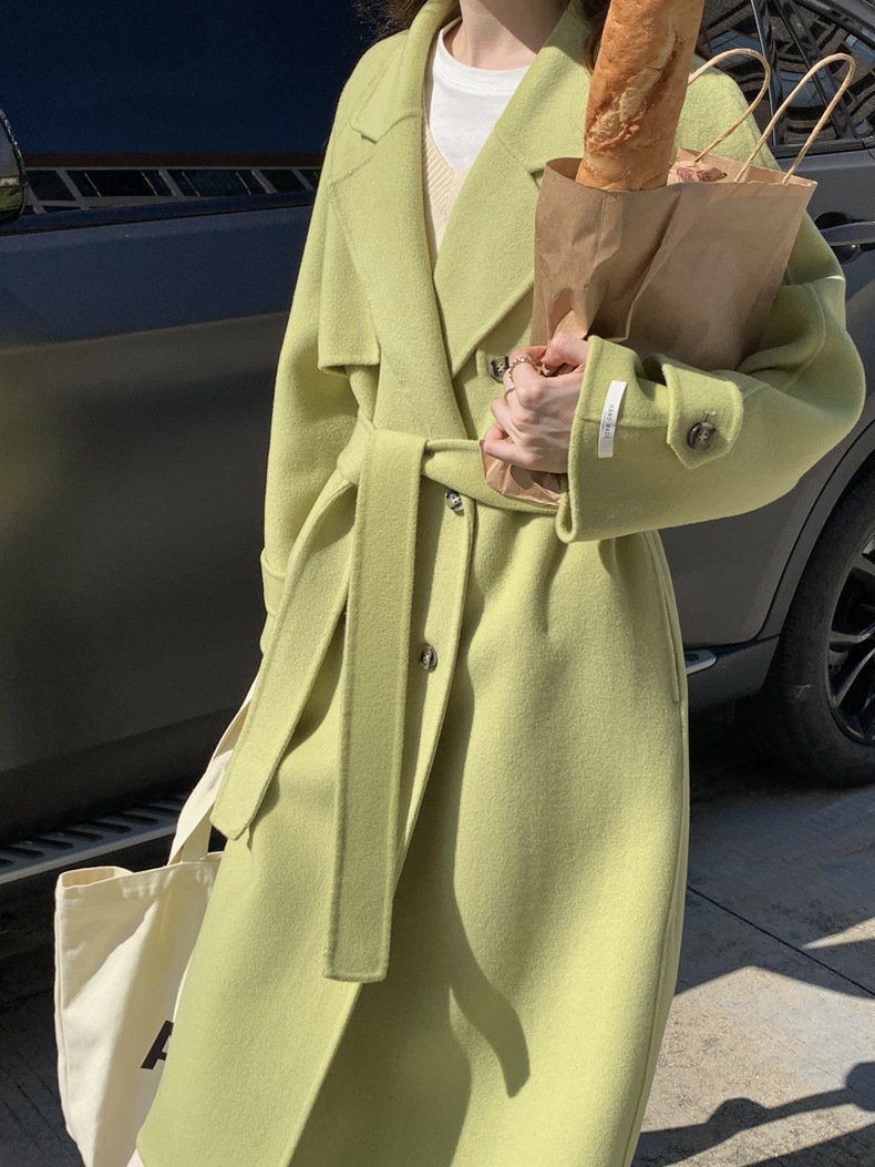 Q469 Dongdaemun Double-sided Cashmere Coat Korean version Autumn and Winter New Style Wool Tie suit collar woolen coat for women pic 19