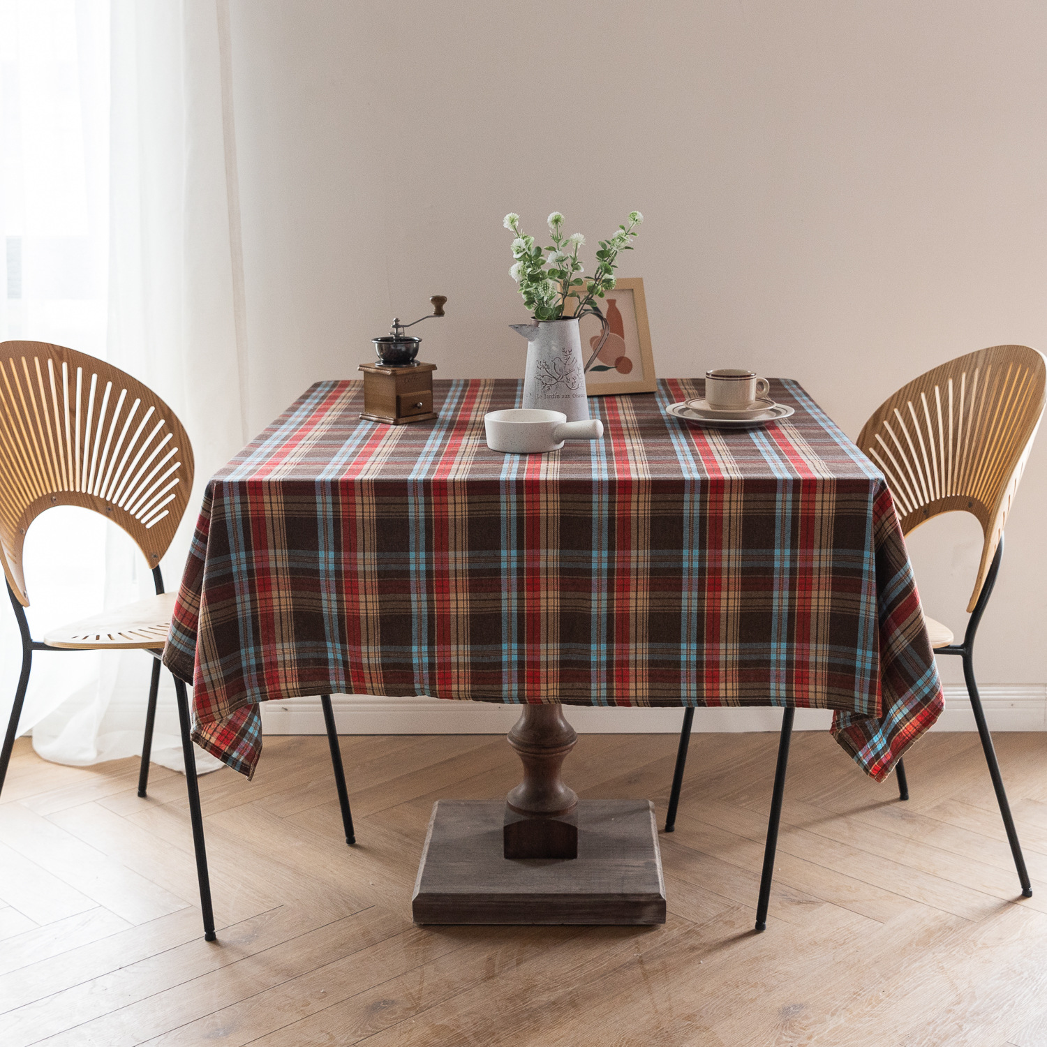 Cross-border Christmas holiday decoration table fabric, retro striped checkered cotton and linen restaurant party cover, Amazon pic 26