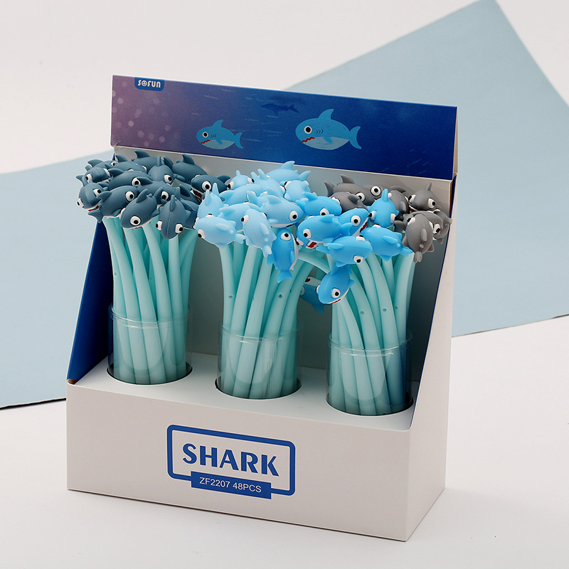 Korean cartoon shark silicone gel pen, creative soft rubber signature pen, student writing fountain pen manufacturer wholesale pic 3