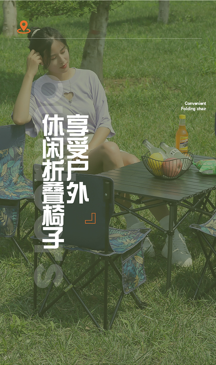 Temande outdoor folding chair, field sketching, fishing stool, portable barbecue, family camping, Oxford Cloth folding chair pic 5