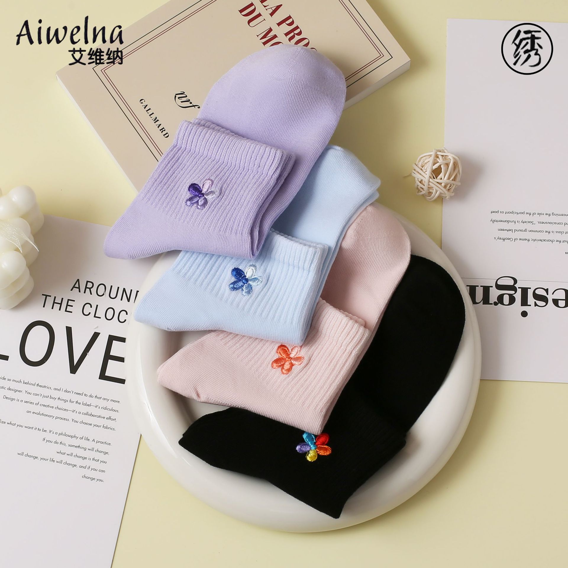 New high-end embroidered socks for spring and summer, deodorizing, comfortable, casual, trendy and fashionable, suitable for all seasons for both men and women pic 5