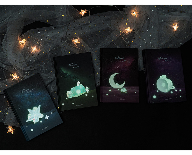 Wholesale of 32K color page illustration notebooks, notepads and stationery products from Korean ins with beautiful luminous starry sky pic 12