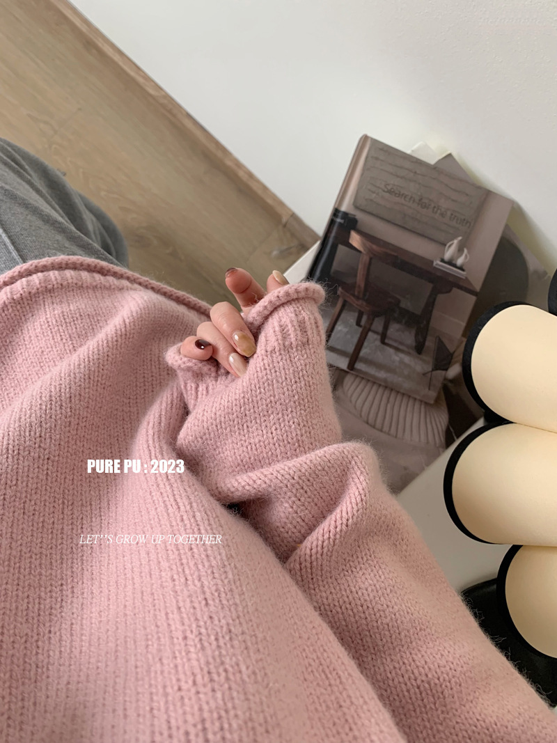 Korean-style puffed solid color pullover sweater for women, gentle and loose knitted top, versatile, laid-back style, fashionable and soft sweater pic 9