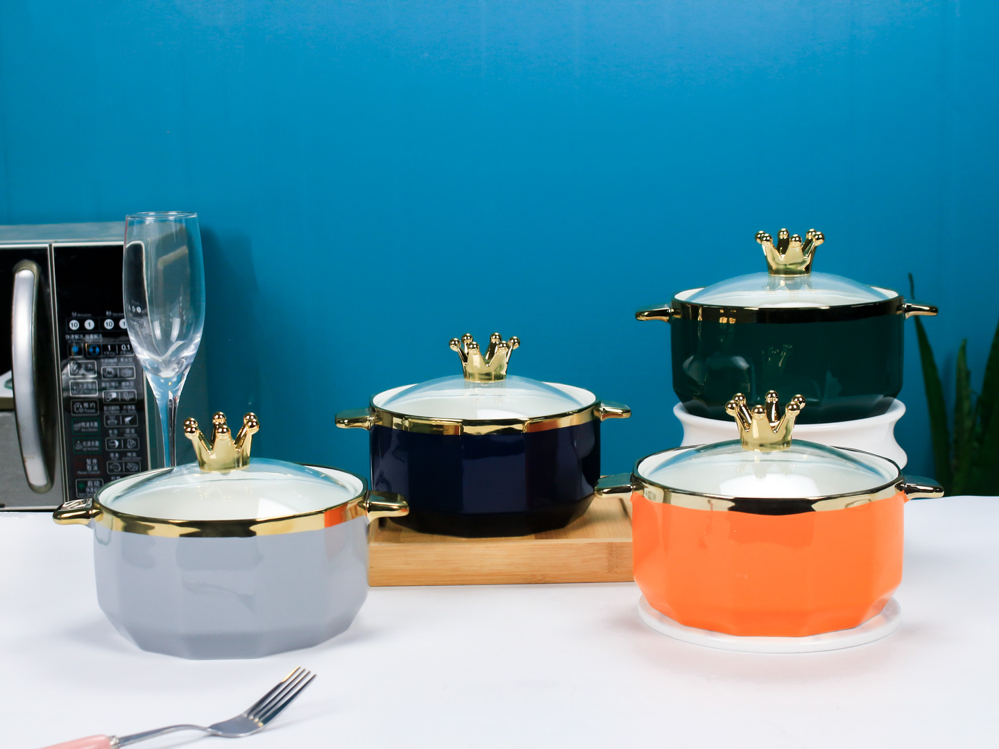 Solid-color ceramic instant noodle soup bowls for student dormitories, large capacity, high appearance level, with LIDS, household soup bowls with handles, wholesale pic 8